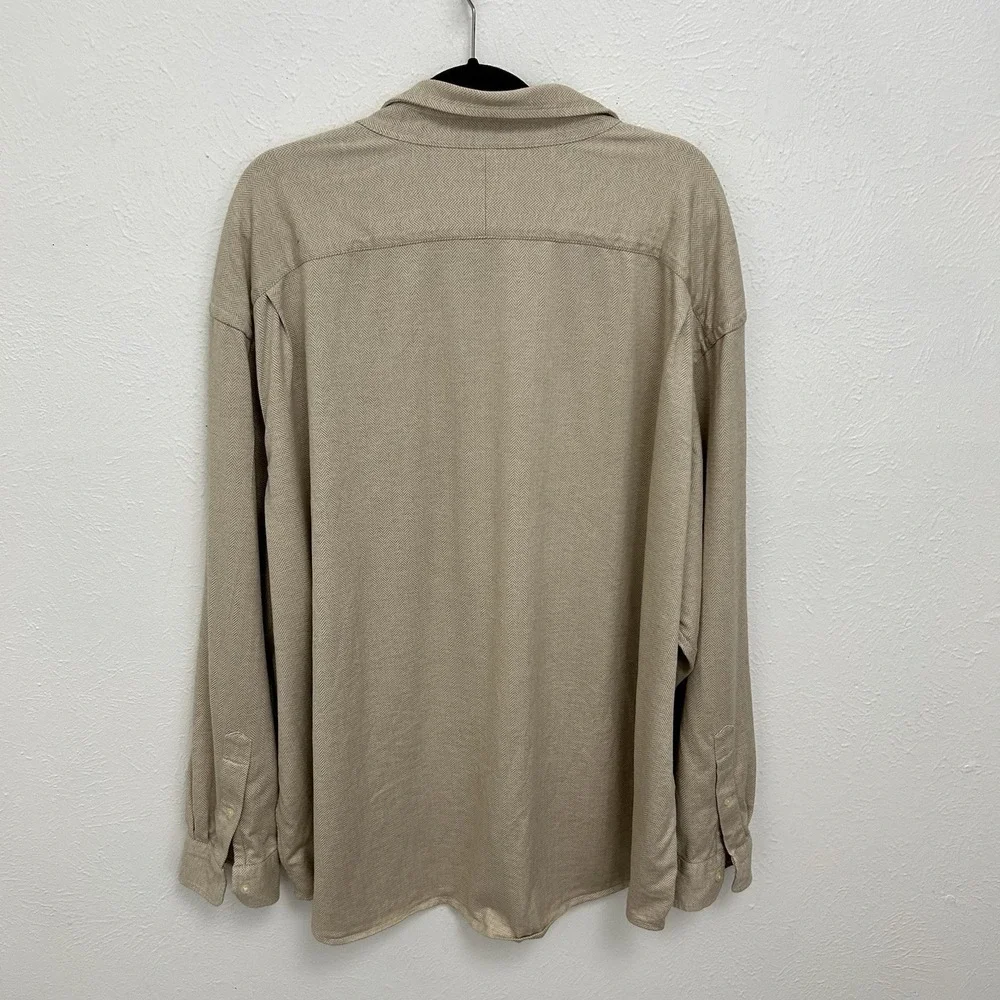 Polo Ralph Lauren Beige Chevron Knit Shirt Size 4XB Long Sleeve Button up Preppy